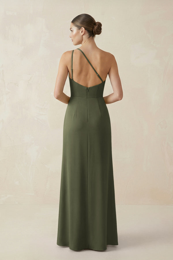 Sheath One - Shoulder Ruched Bridesmaid Dress With Slit in Willow Green - KISS BRIDAL Bridesmaid Dresses