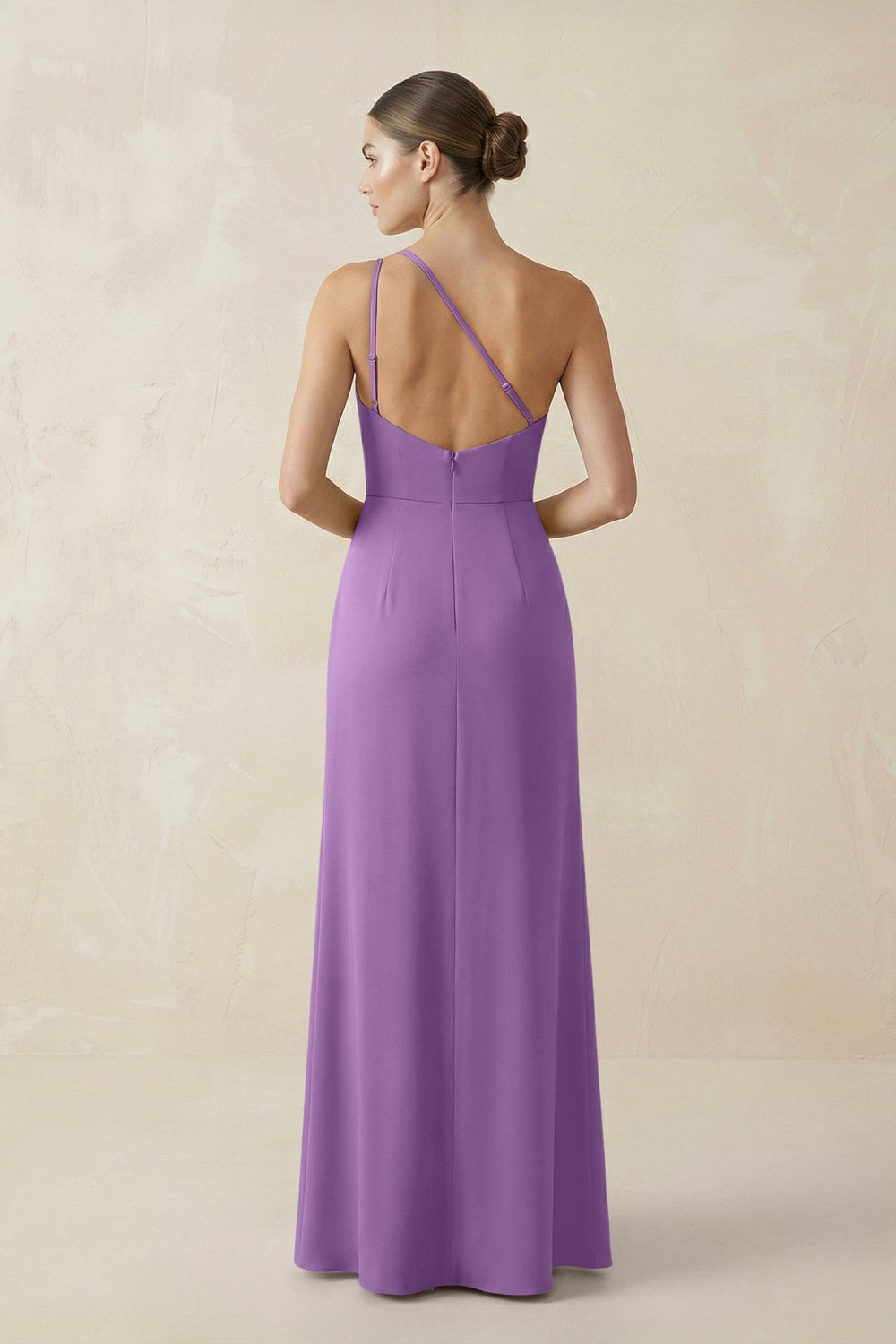 Sheath One - Shoulder Ruched Bridesmaid Dress With Slit in Wisteria - KISS BRIDAL Bridesmaid Dresses