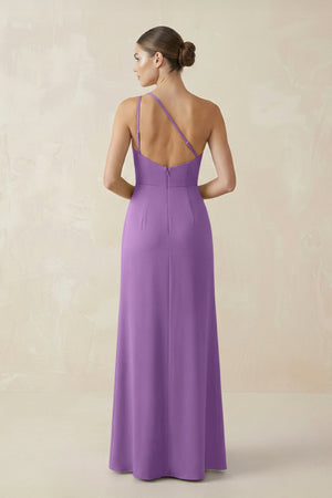 Sheath One - Shoulder Ruched Bridesmaid Dress With Slit in Wisteria - KISS BRIDAL Bridesmaid Dresses