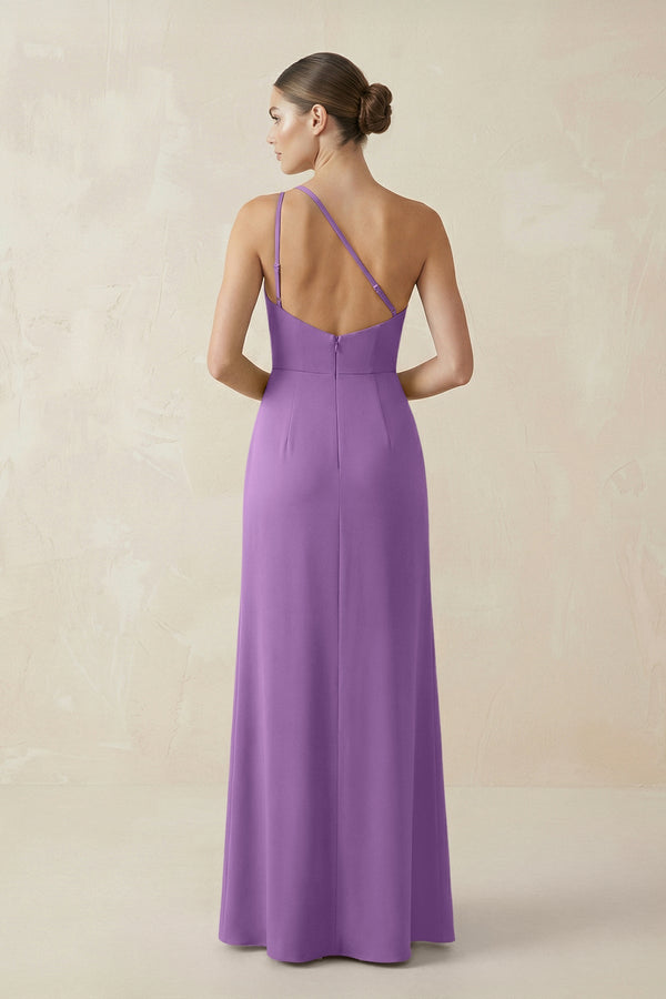 Sheath One - Shoulder Ruched Bridesmaid Dress With Slit in Wisteria - KISS BRIDAL Bridesmaid Dresses
