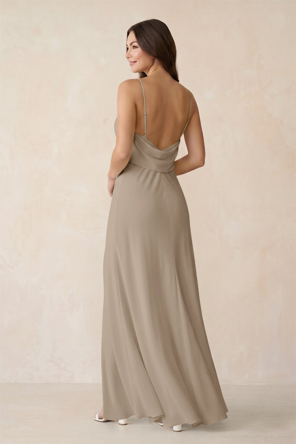 Sheath Satin Bridesmaid Dress with Side Slit in Almond - KISS BRIDAL Bridesmaid Dresses