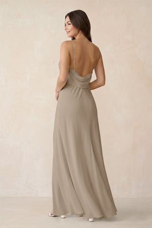 Sheath Satin Bridesmaid Dress with Side Slit in Almond - KISS BRIDAL Bridesmaid Dresses