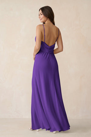 Sheath Satin Bridesmaid Dress with Side Slit in Amethyst - KISS BRIDAL Bridesmaid Dresses