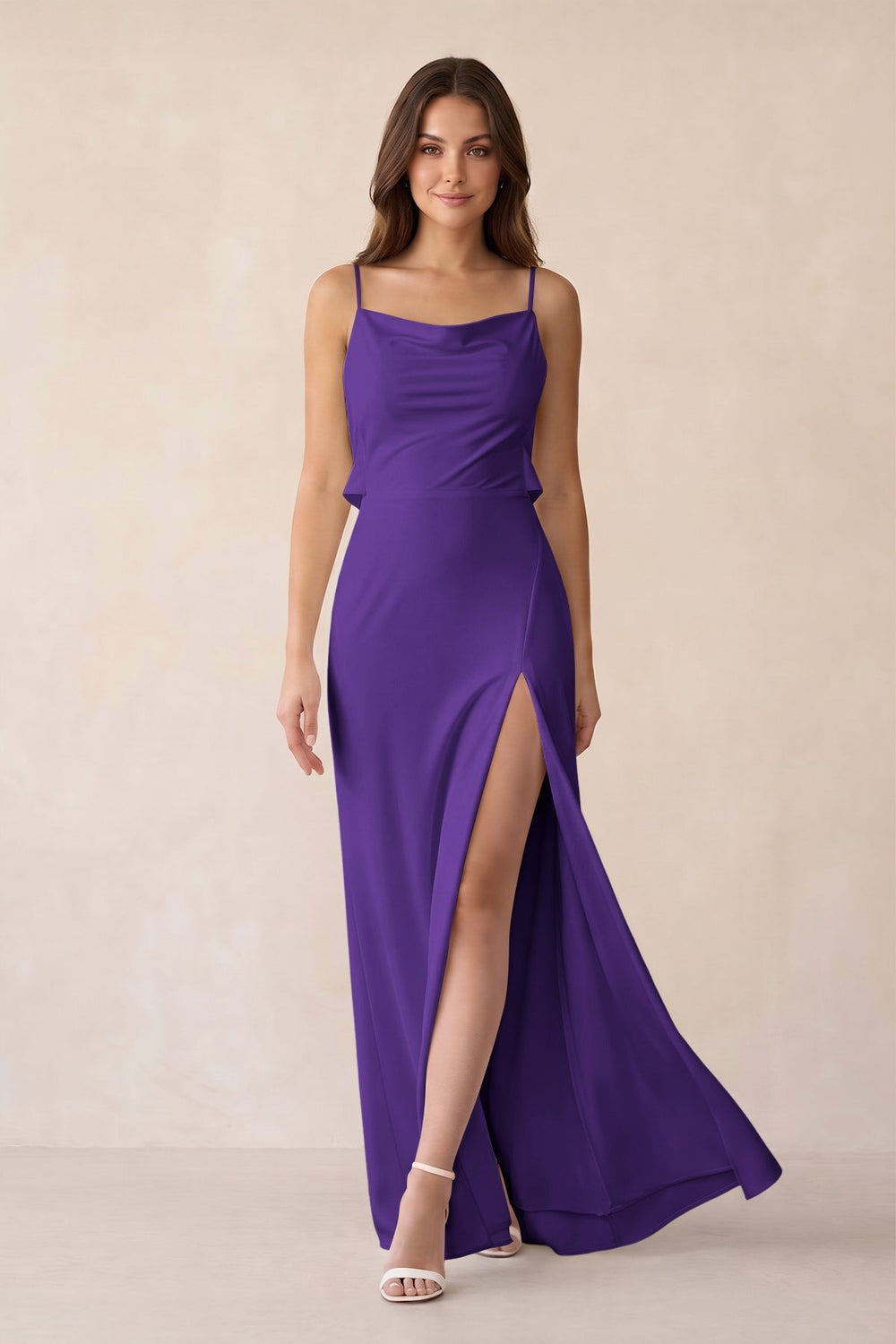 Sheath Satin Bridesmaid Dress with Side Slit in Amethyst - KISS BRIDAL Bridesmaid Dresses