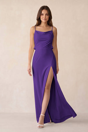 Sheath Satin Bridesmaid Dress with Side Slit in Amethyst - KISS BRIDAL Bridesmaid Dresses