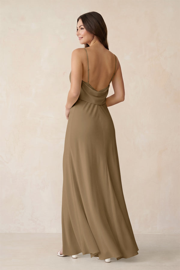 Sheath Satin Bridesmaid Dress with Side Slit in Apple Cinnamon - KISS BRIDAL Bridesmaid Dresses
