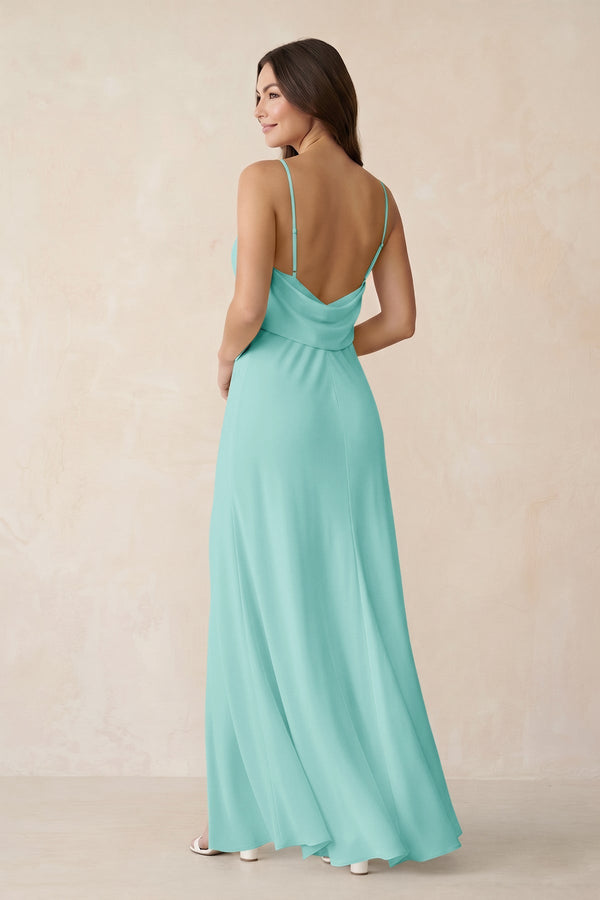 Sheath Satin Bridesmaid Dress with Side Slit in Aqua - KISS BRIDAL Bridesmaid Dresses