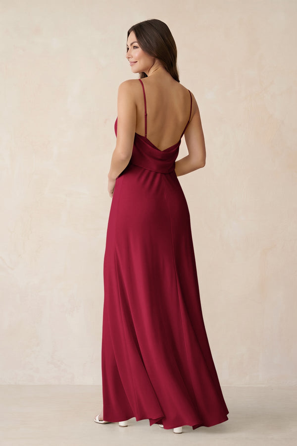 Sheath Satin Bridesmaid Dress with Side Slit in Berry - KISS BRIDAL Bridesmaid Dresses