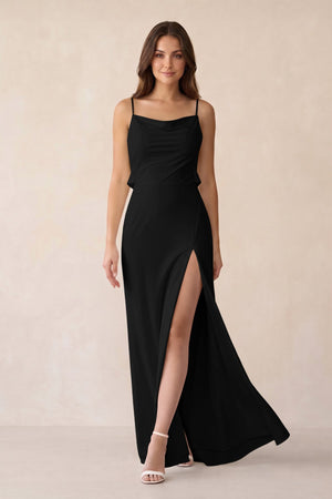Sheath Satin Bridesmaid Dress with Side Slit in Black - KISS BRIDAL Bridesmaid Dresses