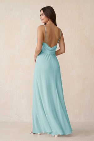 Sheath Satin Bridesmaid Dress with Side Slit in Bleached Aqua - KISS BRIDAL Bridesmaid Dresses