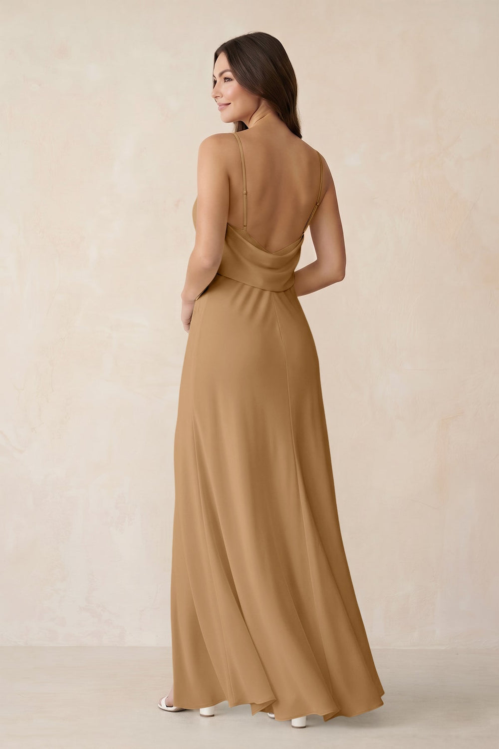 Sheath Satin Bridesmaid Dress with Side Slit in Bronzer - KISS BRIDAL Bridesmaid Dresses