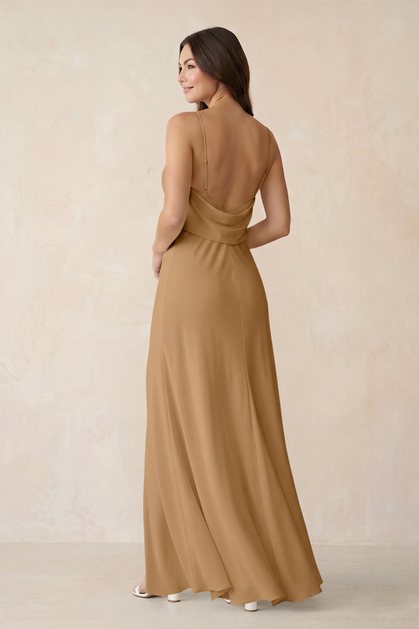 Sheath Satin Bridesmaid Dress with Side Slit in Bronzer - KISS BRIDAL Bridesmaid Dresses