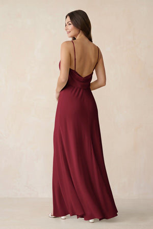 Sheath Satin Bridesmaid Dress with Side Slit in Burgundy - KISS BRIDAL Bridesmaid Dresses