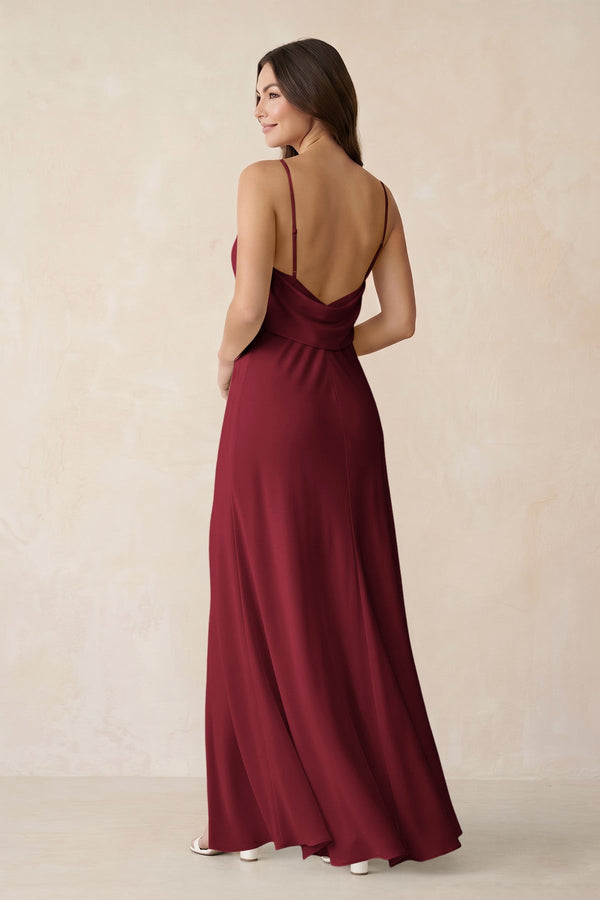 Sheath Satin Bridesmaid Dress with Side Slit in Burgundy - KISS BRIDAL Bridesmaid Dresses