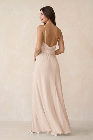 Sheath Satin Bridesmaid Dress with Side Slit in Buttercream - KISS BRIDAL Bridesmaid Dresses