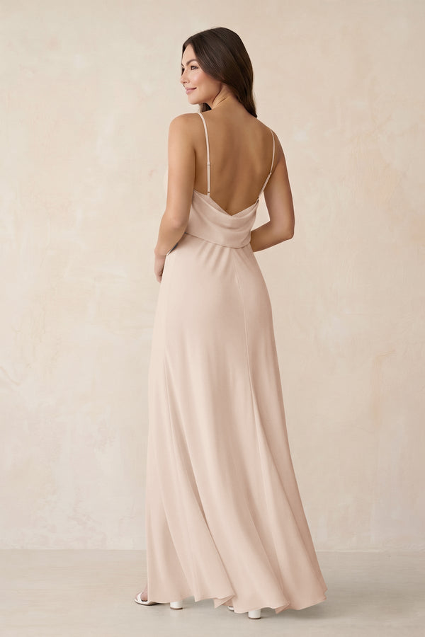 Sheath Satin Bridesmaid Dress with Side Slit in Buttercream - KISS BRIDAL Bridesmaid Dresses