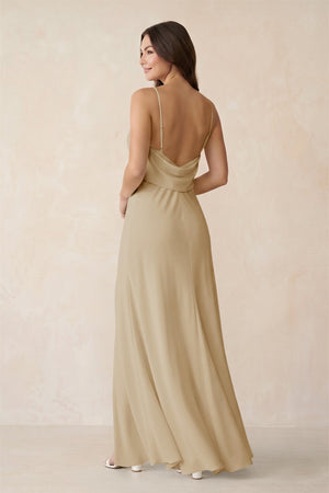 Sheath Satin Bridesmaid Dress with Side Slit in Champagne - KISS BRIDAL Bridesmaid Dresses