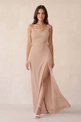 Sheath Satin Bridesmaid Dress with Side Slit in Champagne Rose - KISS BRIDAL Bridesmaid Dresses