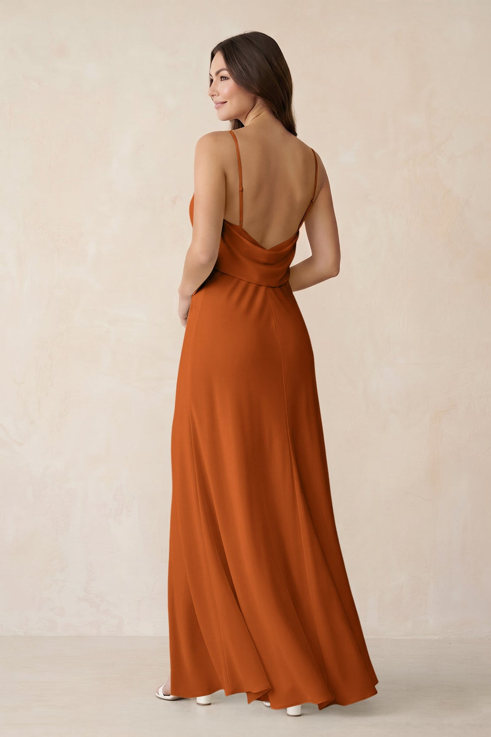 Sheath Satin Bridesmaid Dress with Side Slit in Cinnamon - KISS BRIDAL Bridesmaid Dresses