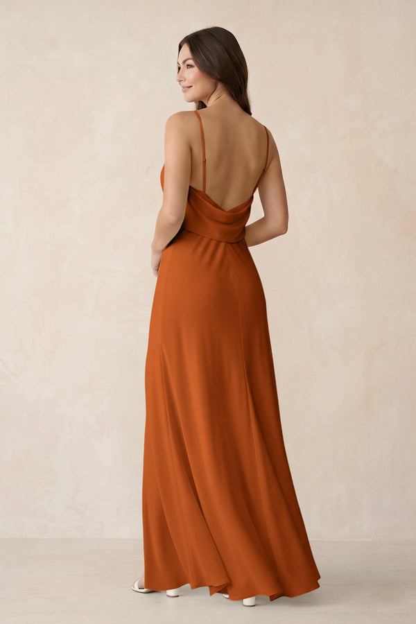 Sheath Satin Bridesmaid Dress with Side Slit in Cinnamon - KISS BRIDAL Bridesmaid Dresses
