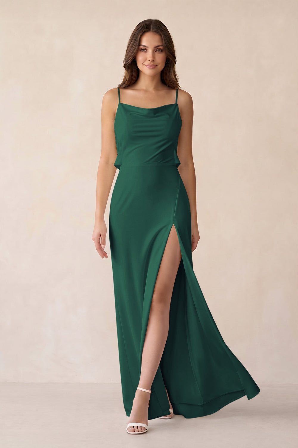 Sheath Satin Bridesmaid Dress with Side Slit in Dark Green - KISS BRIDAL Bridesmaid Dresses