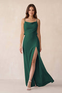Sheath Satin Bridesmaid Dress with Side Slit in Dark Green - KISS BRIDAL Bridesmaid Dresses