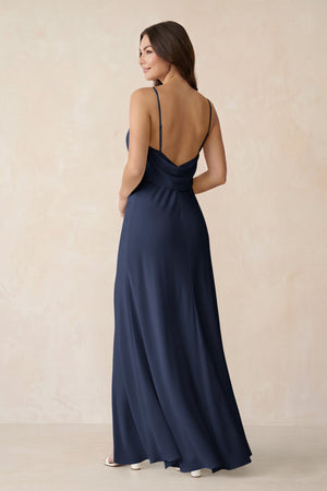 Sheath Satin Bridesmaid Dress with Side Slit in Dark Navy - KISS BRIDAL Bridesmaid Dresses