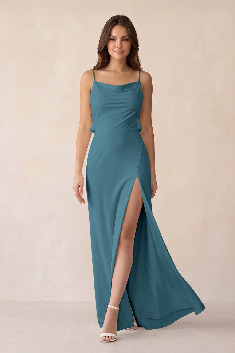 Sheath Satin Bridesmaid Dress with Side Slit in Dark Teal - KISS BRIDAL Bridesmaid Dresses