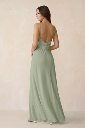 Sheath Satin Bridesmaid Dress with Side Slit in Dove Gray - KISS BRIDAL Bridesmaid Dresses