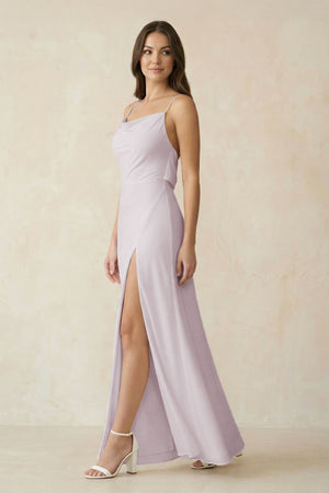 Sheath Satin Bridesmaid Dress with Side Slit in Dusk - SHE IS ME Bridesmaid Dresses