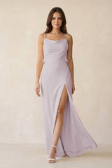 Sheath Satin Bridesmaid Dress with Side Slit in Dusk - KISS BRIDAL Bridesmaid Dresses