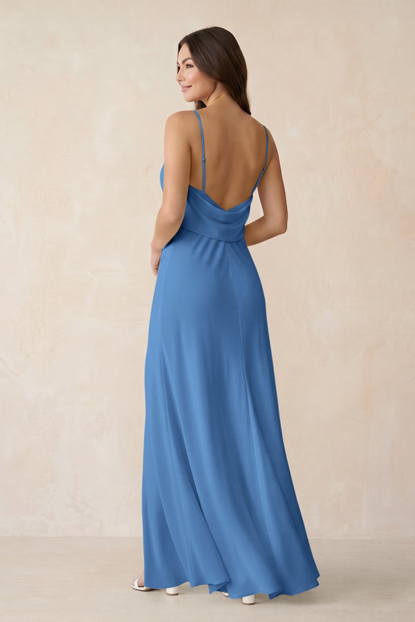 Sheath Satin Bridesmaid Dress with Side Slit in Dusty Blue - KISS BRIDAL Bridesmaid Dresses