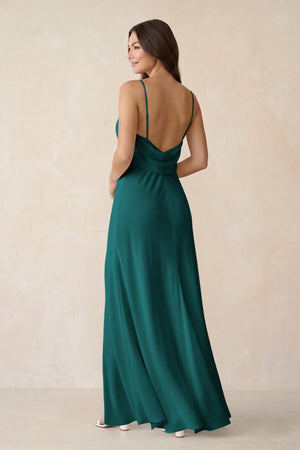 Sheath Satin Bridesmaid Dress with Side Slit in Emerald - KISS BRIDAL Bridesmaid Dresses