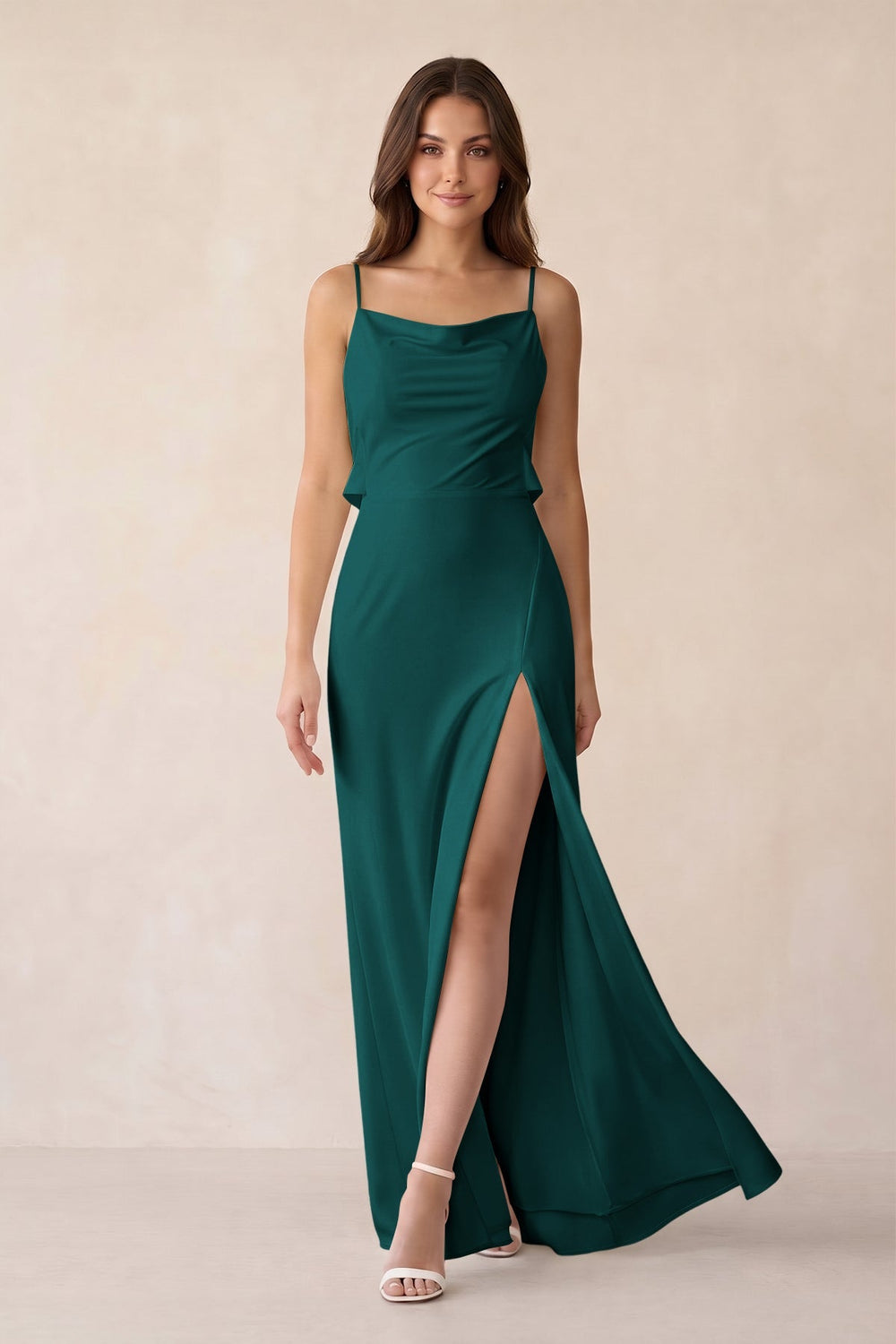Sheath Satin Bridesmaid Dress with Side Slit in Emerald - KISS BRIDAL Bridesmaid Dresses