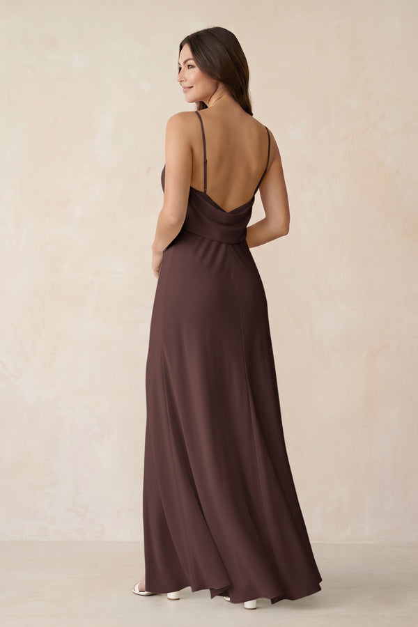 Sheath Satin Bridesmaid Dress with Side Slit in Espresso - KISS BRIDAL Bridesmaid Dresses