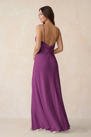 Sheath Satin Bridesmaid Dress with Side Slit in Fig - KISS BRIDAL Bridesmaid Dresses