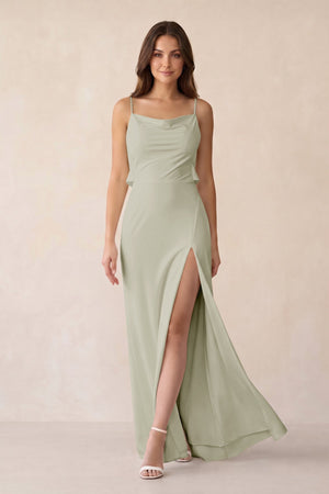 Sheath Satin Bridesmaid Dress with Side Slit in Frost - KISS BRIDAL Bridesmaid Dresses