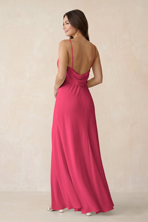 Sheath Satin Bridesmaid Dress with Side Slit in Fuchsia - KISS BRIDAL Bridesmaid Dresses