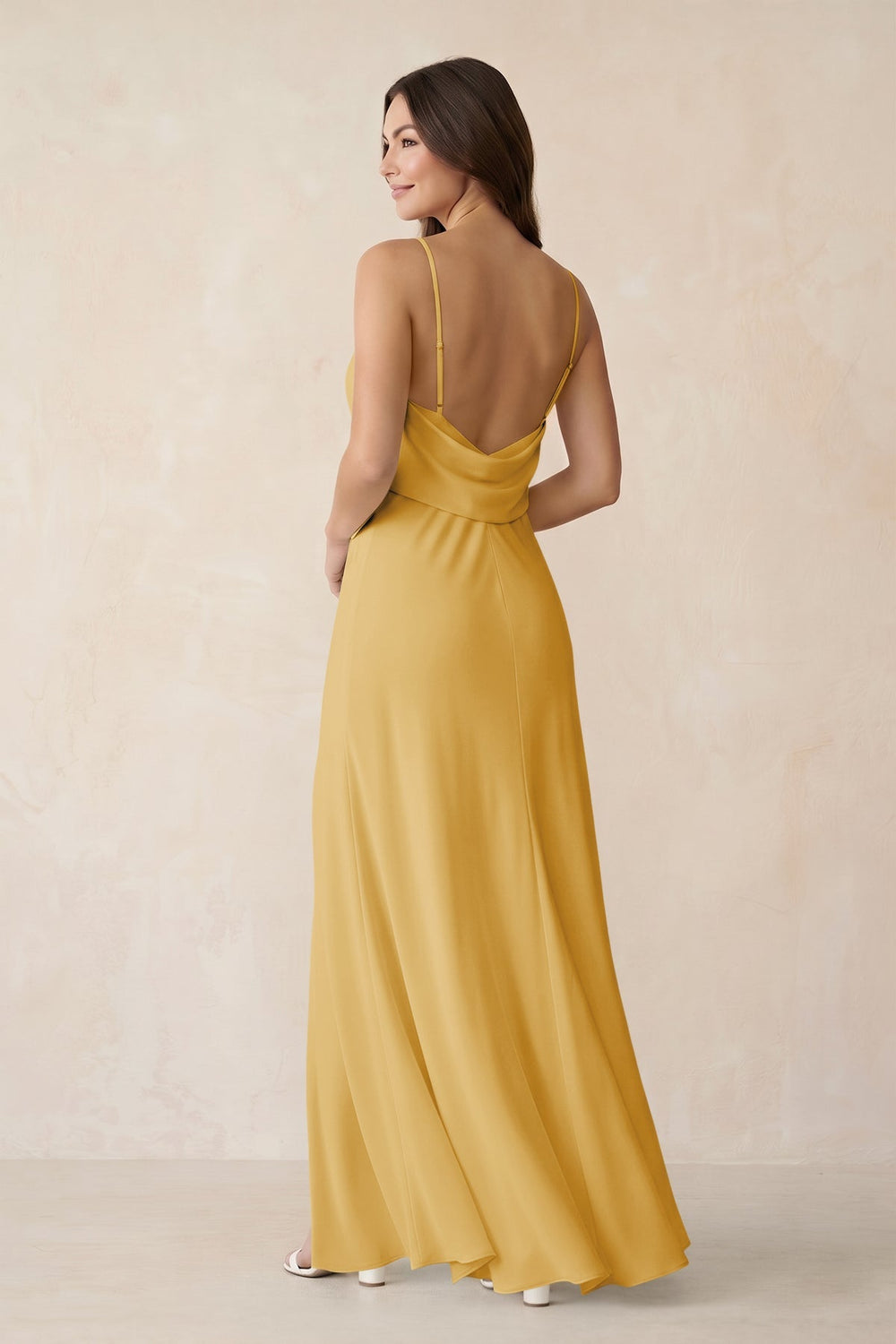 Sheath Satin Bridesmaid Dress with Side Slit in Gold - KISS BRIDAL Bridesmaid Dresses