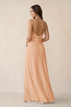 Sheath Satin Bridesmaid Dress with Side Slit in Golden Champagne - KISS BRIDAL Bridesmaid Dresses