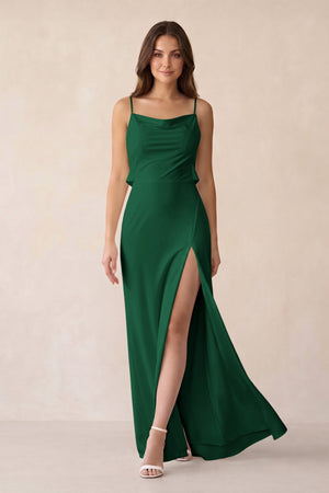 Sheath Satin Bridesmaid Dress with Side Slit in Green - KISS BRIDAL Bridesmaid Dresses