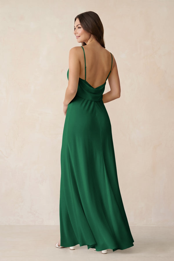 Sheath Satin Bridesmaid Dress with Side Slit in Green - KISS BRIDAL Bridesmaid Dresses