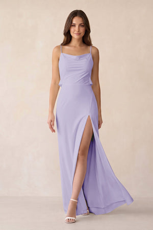 Sheath Satin Bridesmaid Dress with Side Slit in Lavender - KISS BRIDAL Bridesmaid Dresses