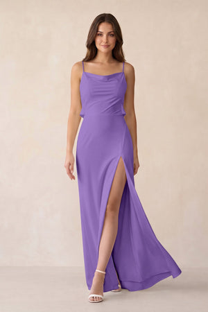 Sheath Satin Bridesmaid Dress with Side Slit in Lilac - KISS BRIDAL Bridesmaid Dresses