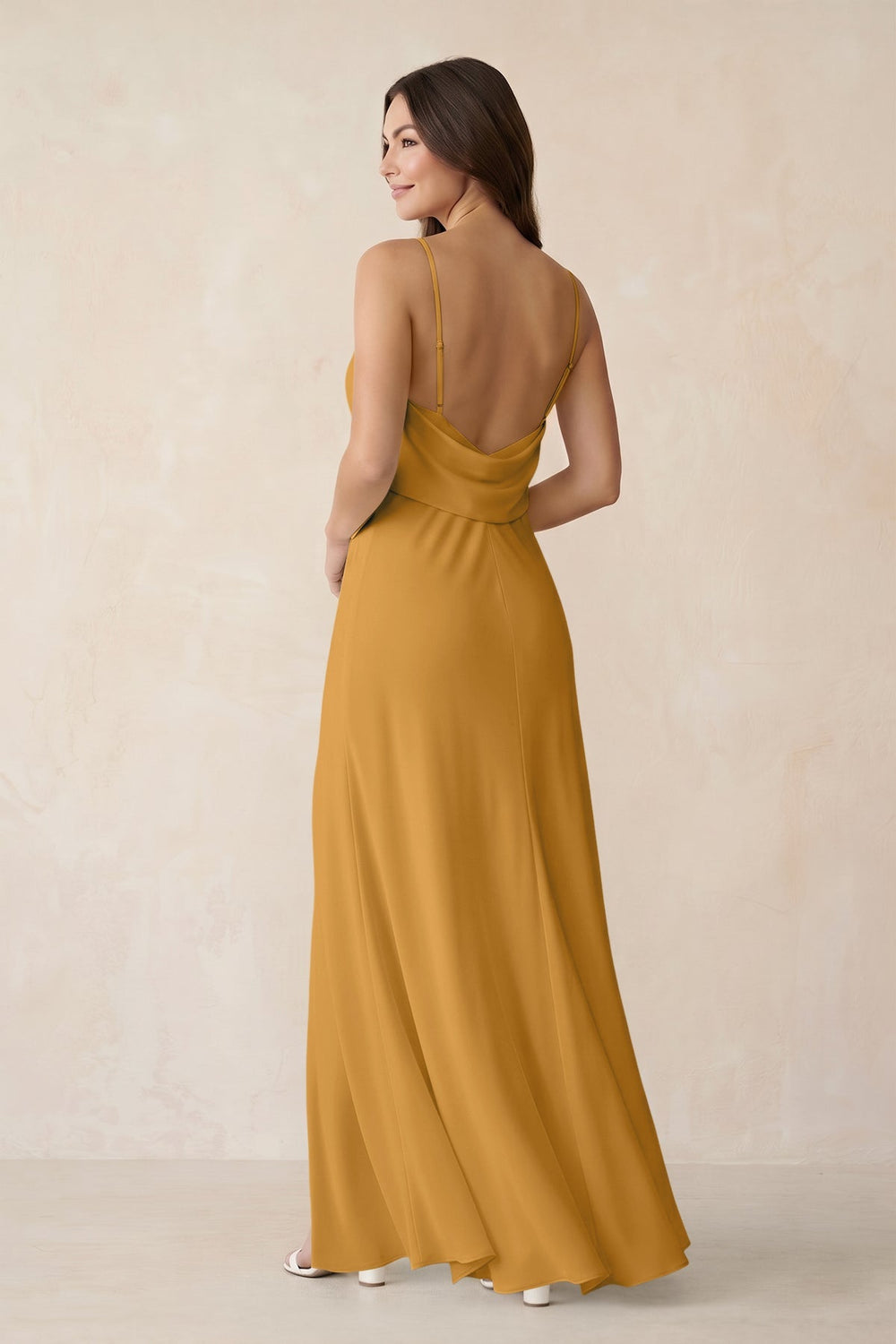 Sheath Satin Bridesmaid Dress with Side Slit in Marigold - KISS BRIDAL Bridesmaid Dresses