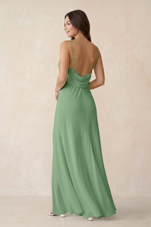 Sheath Satin Bridesmaid Dress with Side Slit in Matcha - KISS BRIDAL Bridesmaid Dresses