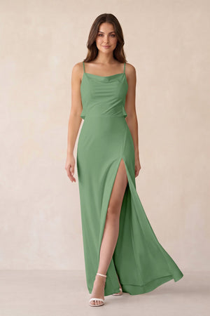 Sheath Satin Bridesmaid Dress with Side Slit in Matcha - KISS BRIDAL Bridesmaid Dresses