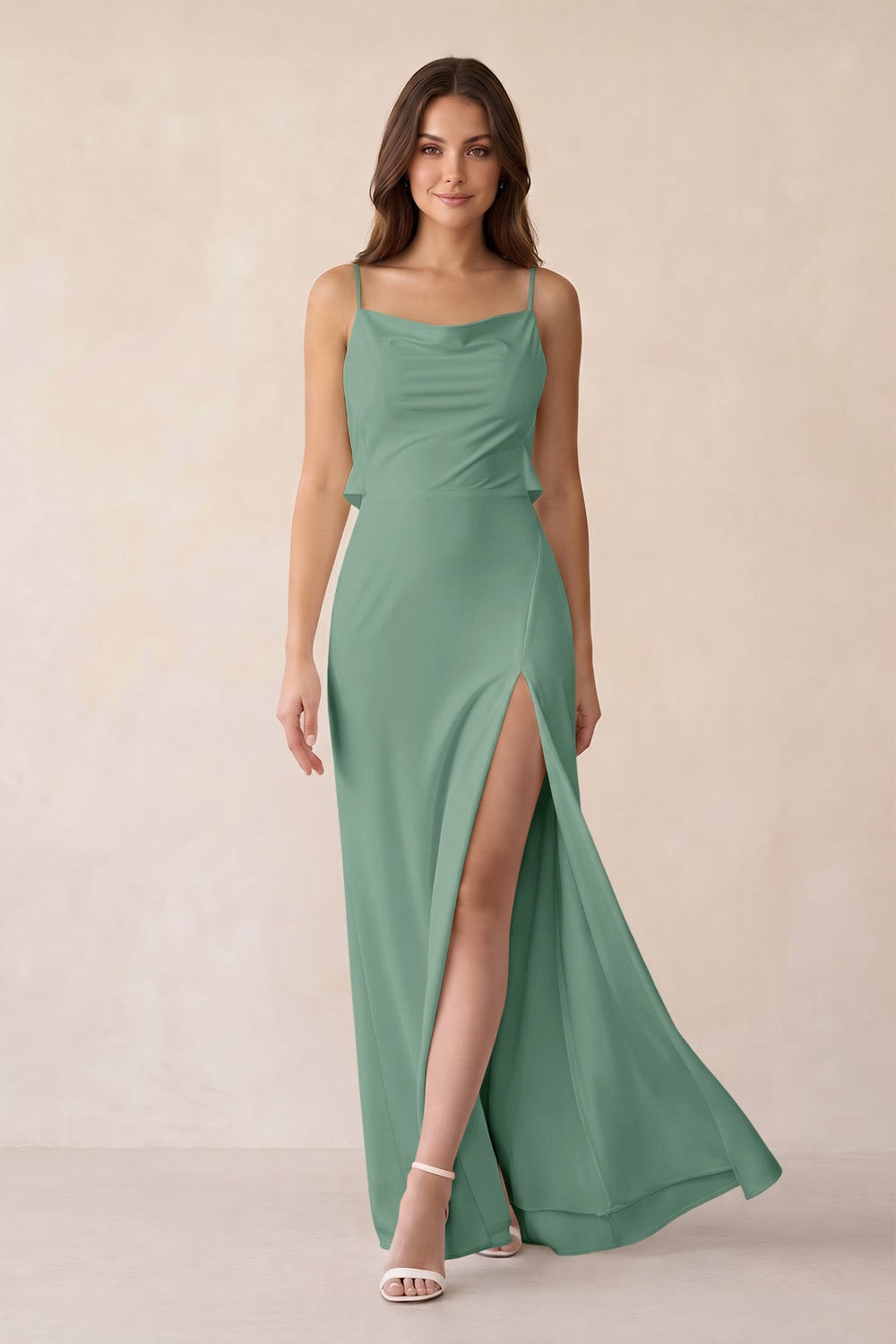 Sheath Satin Bridesmaid Dress with Side Slit in Mint Green - KISS BRIDAL Bridesmaid Dresses