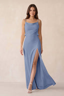 Sheath Satin Bridesmaid Dress with Side Slit in Mist - KISS BRIDAL Bridesmaid Dresses
