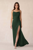 Sheath Satin Bridesmaid Dress with Side Slit in Moss - KISS BRIDAL Bridesmaid Dresses